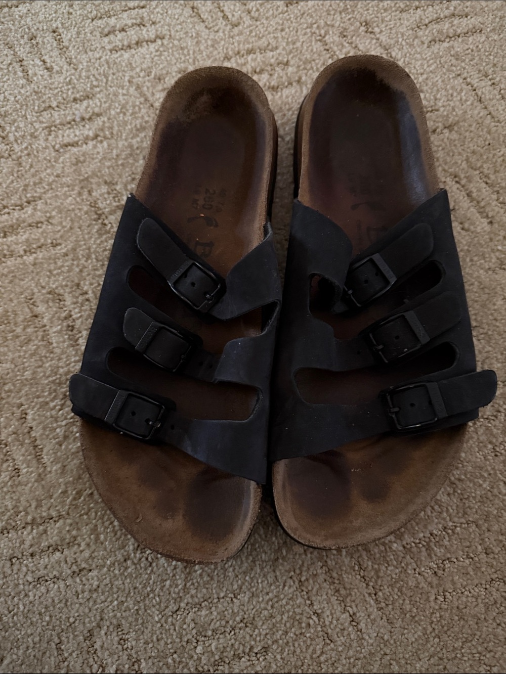 Birkenstock Black Triple Strap Suede Slide Sandals